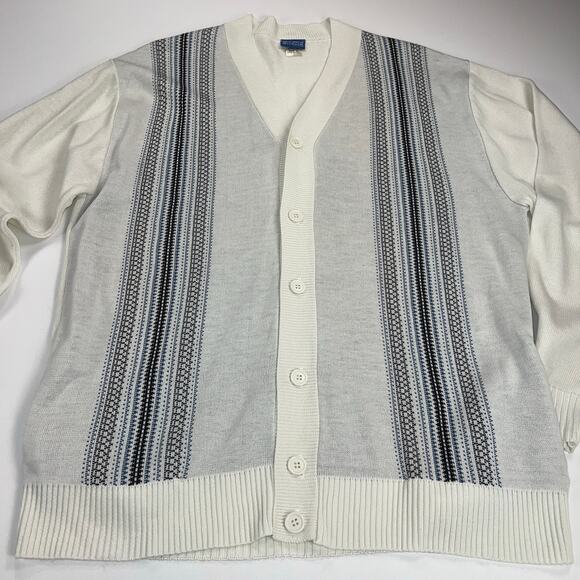 Norman Rockwell Grandpa V Neck Cardigan Sweater White Blue Pockets Size XL - Picture 10 of 10